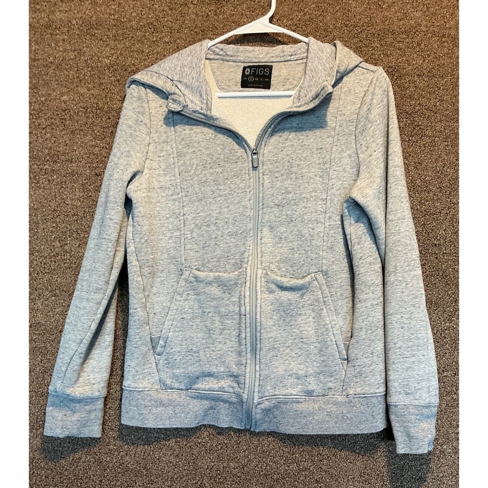 Figs Essential Full Zip Hoodie‎ Scrub Sweatshirt Women's S Heathered Gray